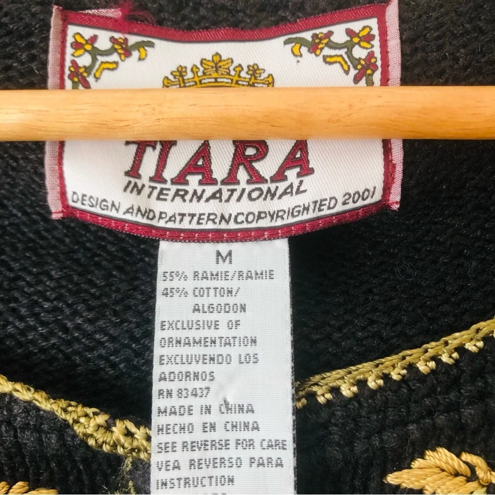 Y2K Tiara International Black Floral Embroidered Cardigan Sweater Medium - Picture 10 of 12